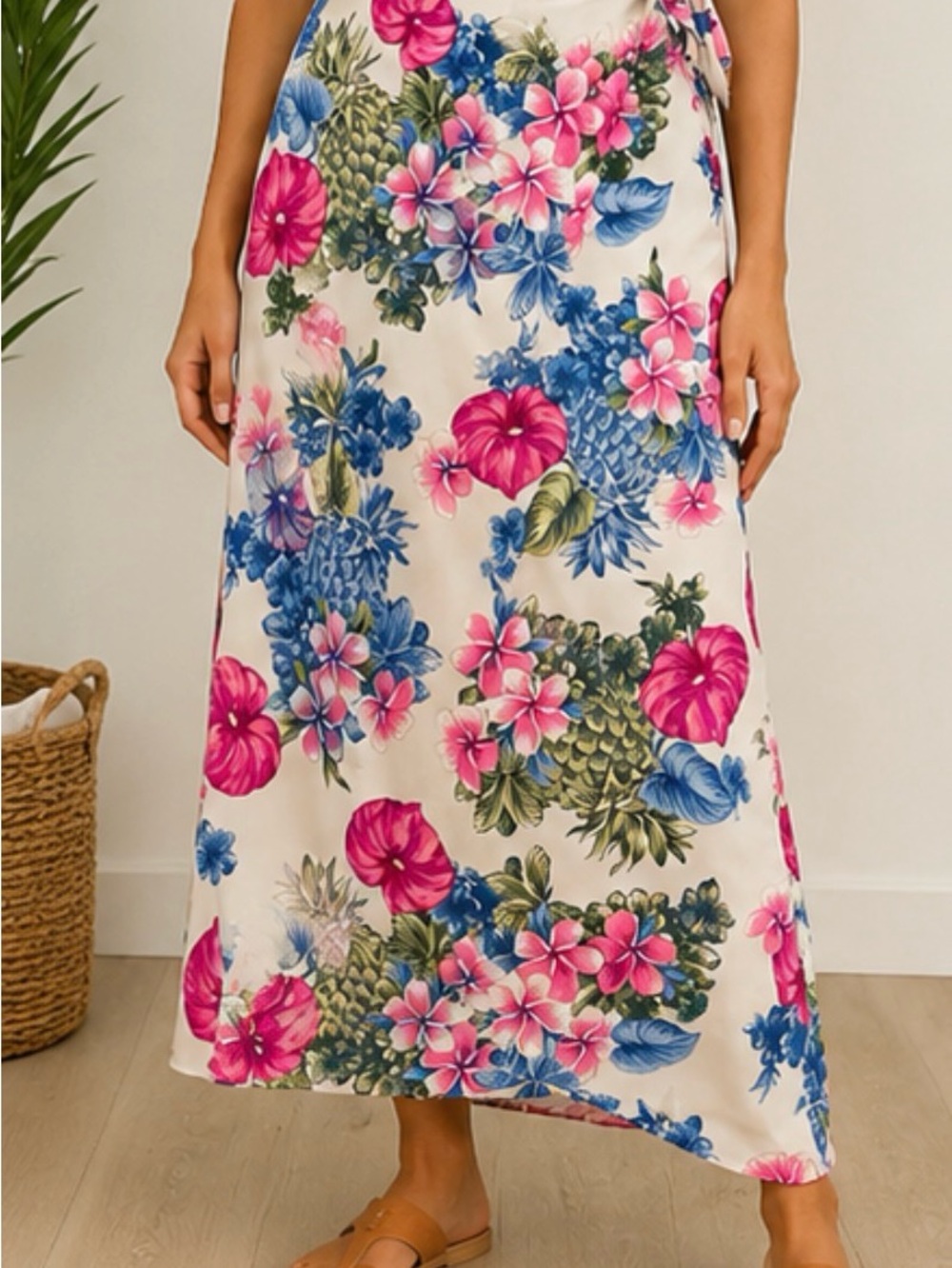 Crazy Horse Liz Claiborne Wrap Skirt Tropical Floral Hawaiian Rayon Size 8.